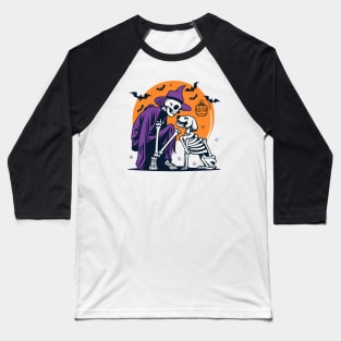 Spooky Season - Human Skeleton sitting with Dog Skeleton Baseball T-Shirt